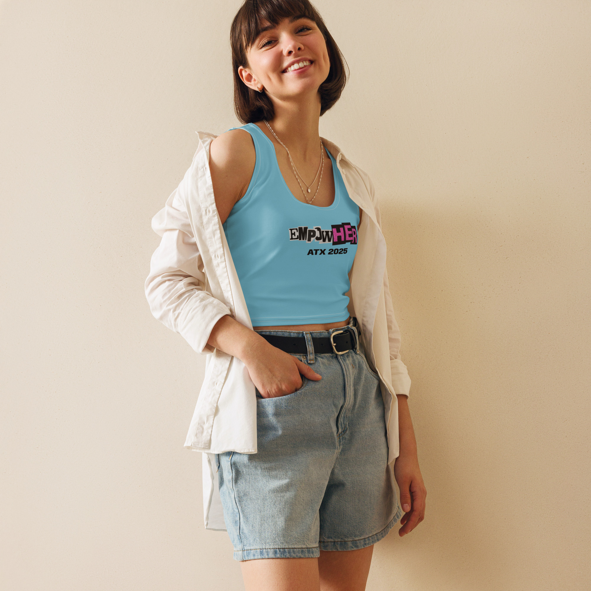 Blue EmpowHER ATX 2025 Sleeveless Crop Top - Image 2