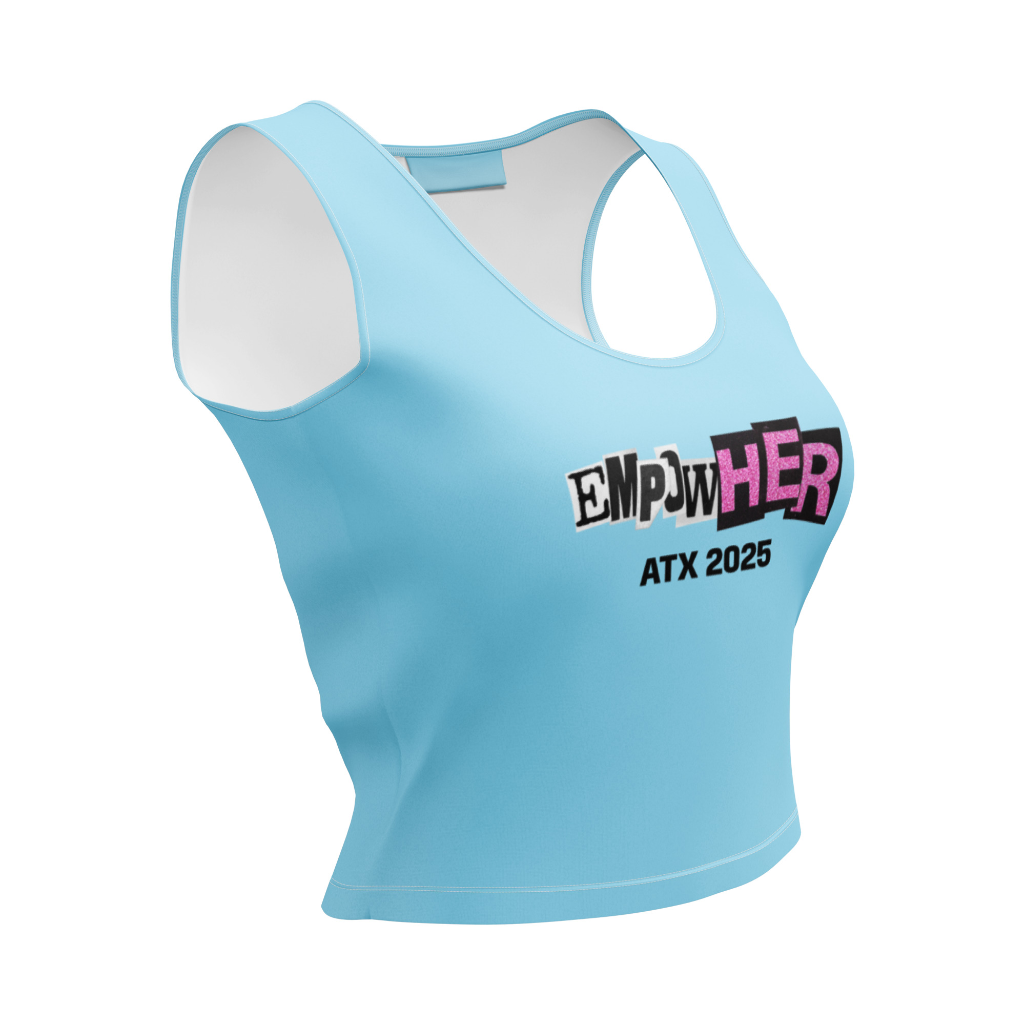Blue EmpowHER ATX 2025 Sleeveless Crop Top - Image 3