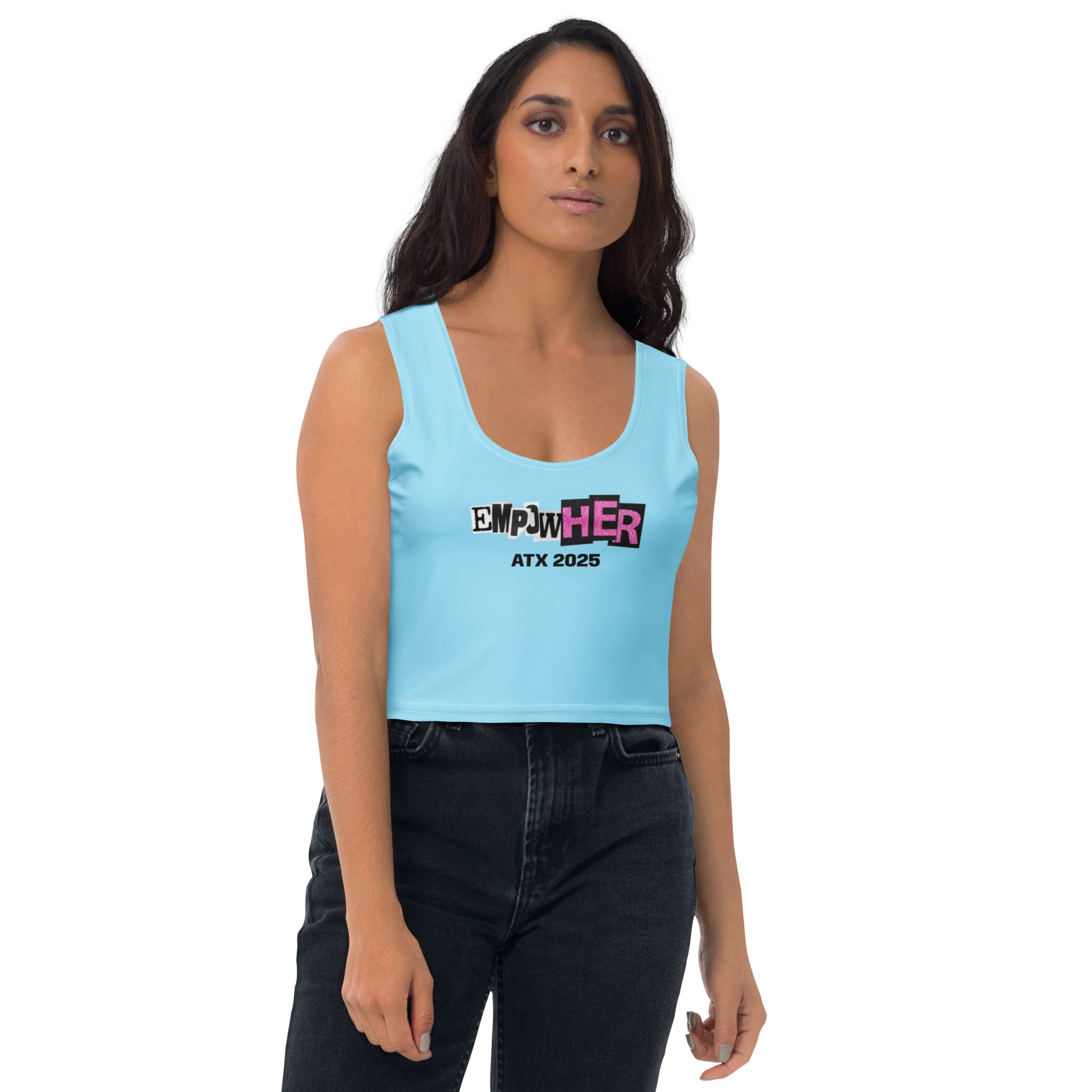 Blue EmpowHER ATX 2025 Sleeveless Crop Top - Image 4
